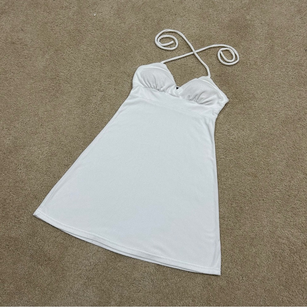 Wet Seal White Halter Neck Mini Dress Y2K Style Size Medium